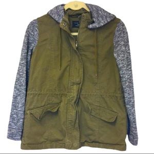 Love Tree Drawstring Waist Hoodie Utility Jacket
